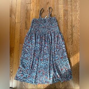 blue red white paisley floral smocked sundress